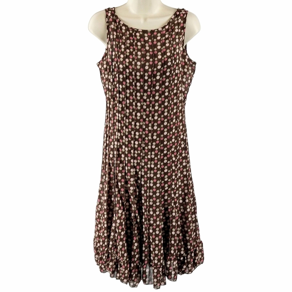 Sandra Darren Chocolate and Pink Polka Dot Midi Dress